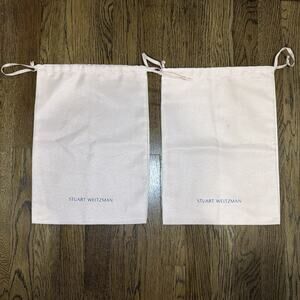 Stuart Weitzman Beige Drawstring Shoe Dust Bags Pouch Storage Bag - Set Of Two